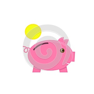 Pink piggy Bank with coin. Vector illustration in flat style i